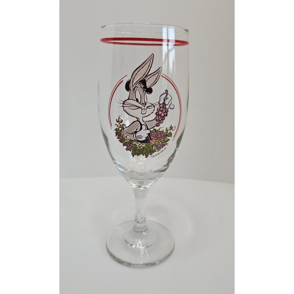 Bugs Bunny & Grapes 16 oz Wine Goblet Glass Warner Brothers 1995 8½" Tall RARE
